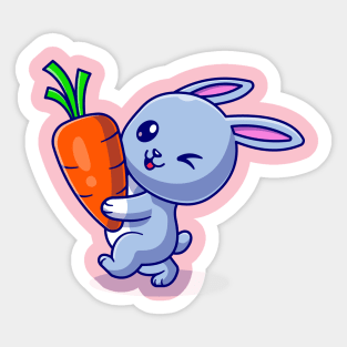 Cute Rabbit Holding Carrot Cartoon Sticker